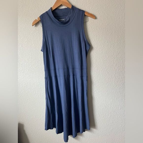 Toad&Co Blue Mock Neck Sleeveless Sundress M organic cotton elegant preppy - Picture 2 of 6